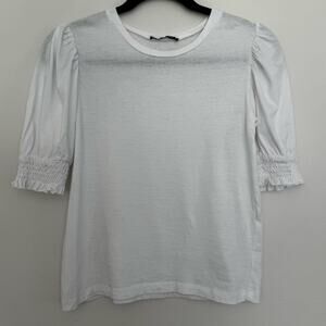 Zara Tee with Puffed Sleeves and Smock Cuffs in White